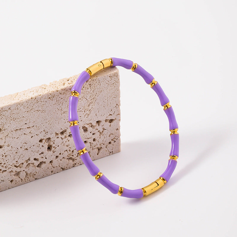 Wholesale Drip Oil Titanium Steel Premium Multi Color Bamboo Knot Niche Trendy Stainless Steel Gold Plated Bracelet